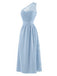 Hellblaues 60er Spitzenkleid mit One-Shoulder