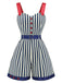 Blauer & Roter 50er Romper mit Farbblock und Streifen