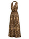 Brauner 70er Boho Jumpsuit mit Blumen