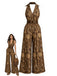 [Vorverkauf] Brauner 70er Boho-Jumpsuit mit Blumen und Neckholder