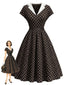 [Vorverkauf] Braunes 50er Swingkleid mit Polka Dots und Reverskragen