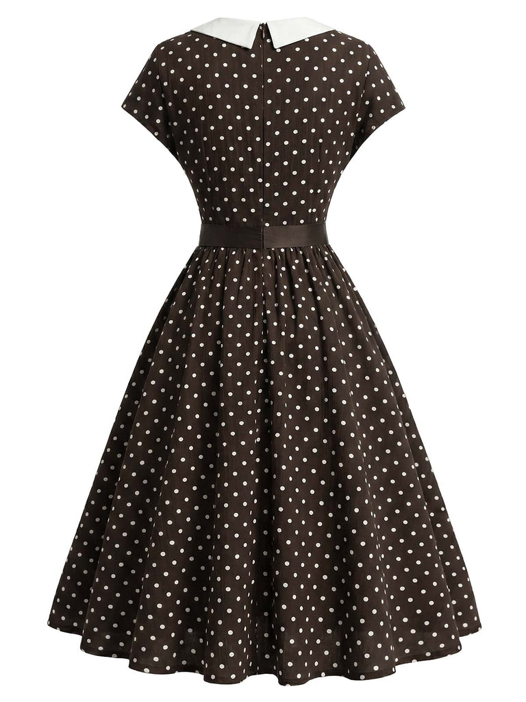Braunes 50er Swingkleid mit Kappärmel und Polka-Dots