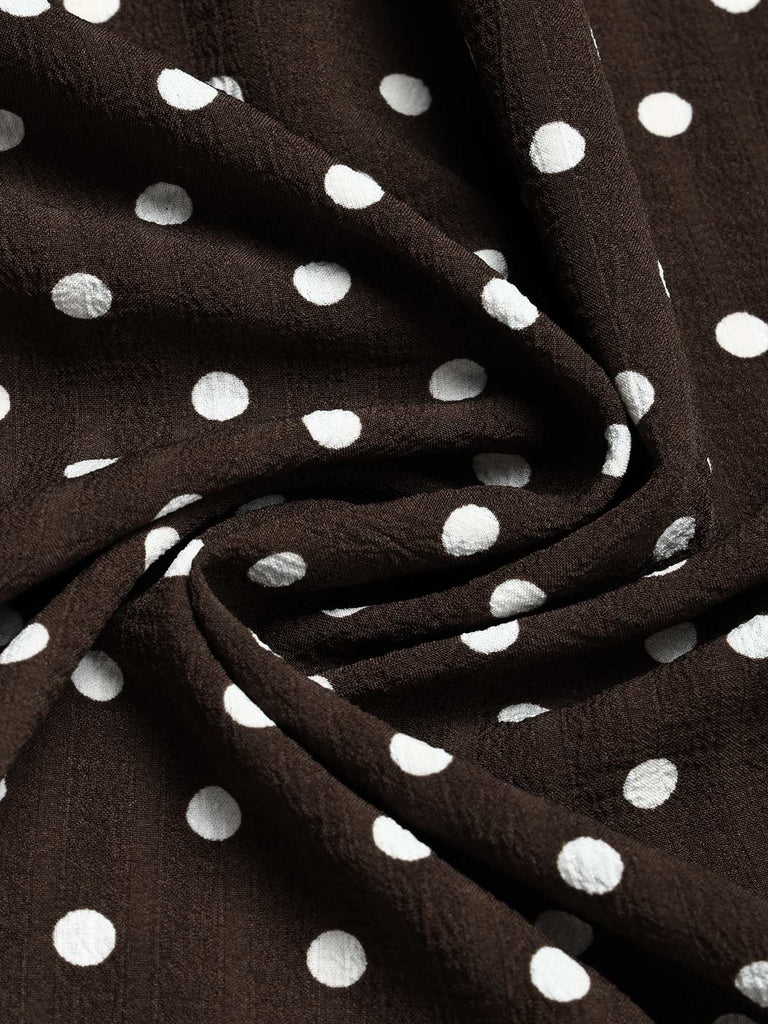 Braunes 50er Swingkleid mit Kappärmel und Polka-Dots