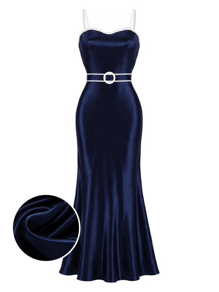 Blaues 30er Slipkleid mit maritimem Besatz