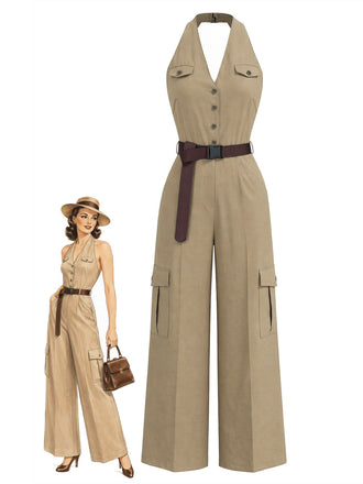 40er Jumpsuit mit V-Ausschnitt und Neckholder
