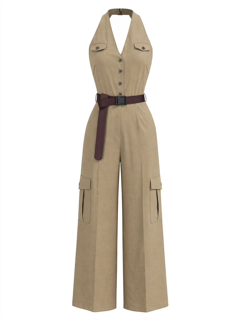 40er Jumpsuit mit V-Ausschnitt und Neckholder