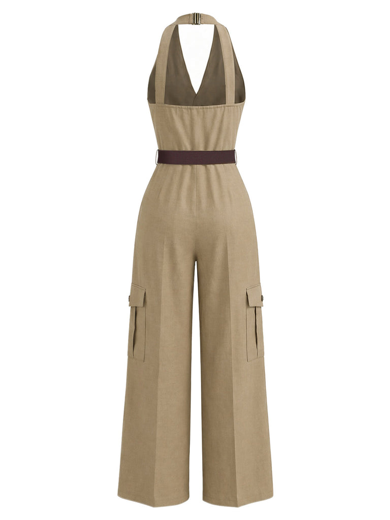 40er Jumpsuit mit V-Ausschnitt und Neckholder