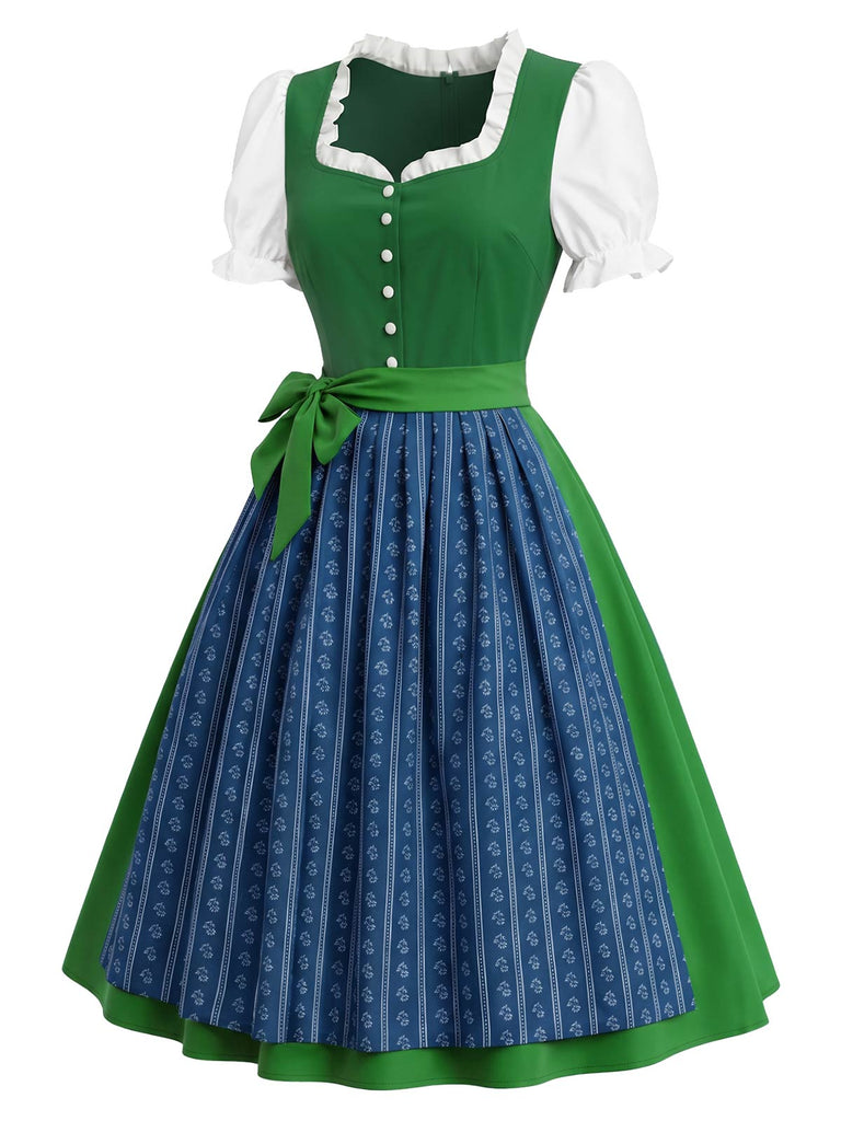 Grün-Blaues 50er Dirndl Set mit Puffärmeln