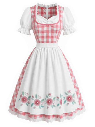 Rosa 50er Kleid mit Schürze und Karo