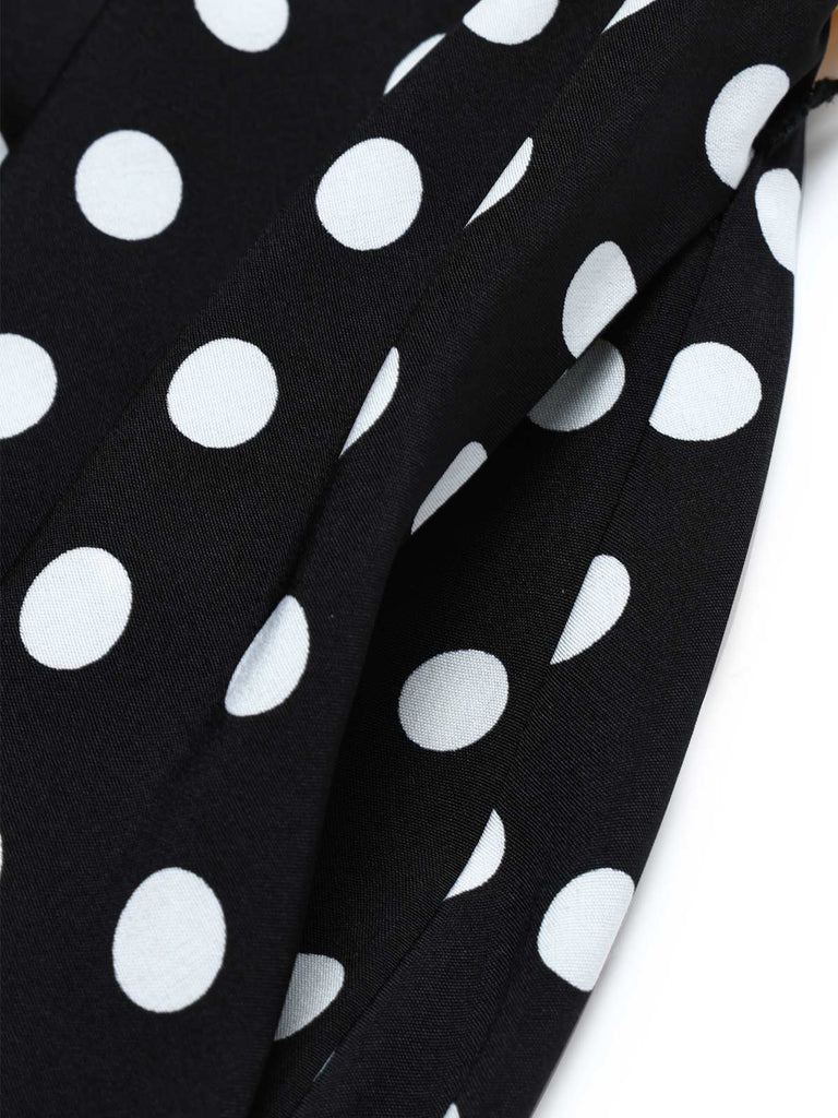 Gelbes & Schwarzes 50er Kleid mit Polka-Dots und Rüschen