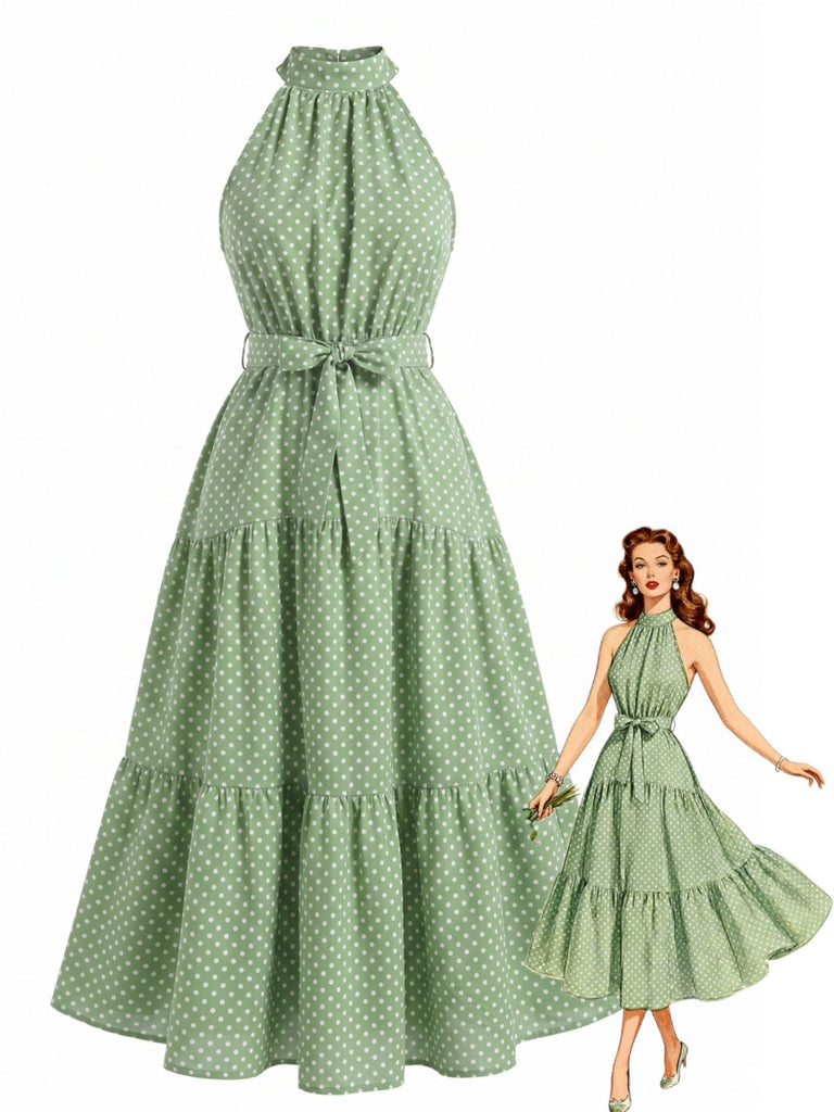 30er Swing-Midikleid mit Polka-Dots und Neckholder