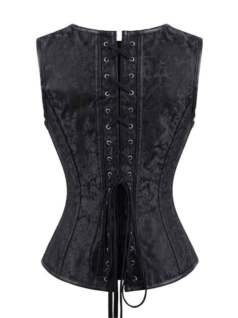 Schwarzes 70er Ärmelloses Jacquard-Top mit Bindung
