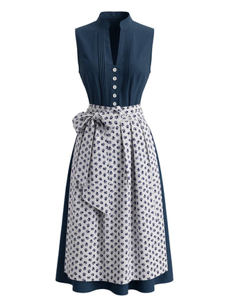 Blaues 50er 2PCS Trägerkleid mit Blumen-Schürze