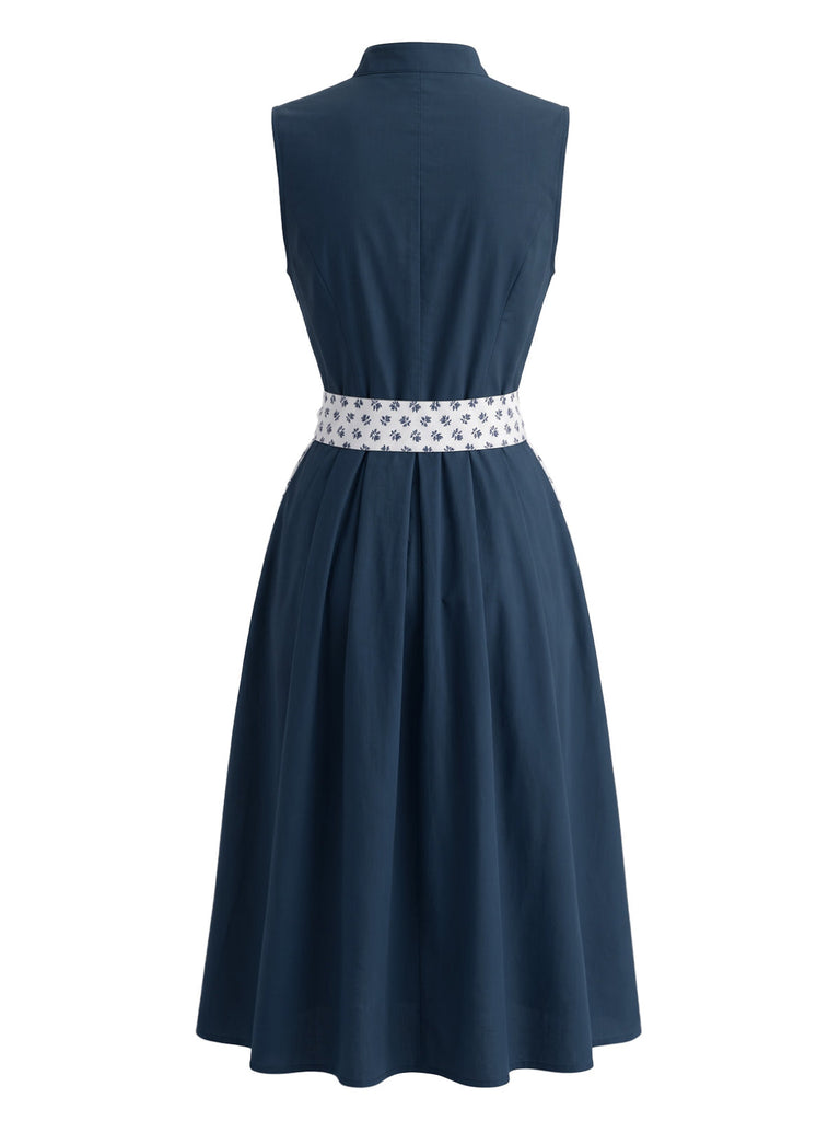 Blaues 50er 3PCS Kleid mit Schürze und Spitzentop