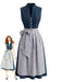 Blaues 50er 2PCS Trägerkleid mit Blumen-Schürze