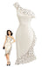 Cremefarbenes 60er Kleid mit One-Shoulder und Polka-Dots