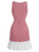 Rotes 60er Minikleid mit Eckiger Ausschnitt und Rüschen