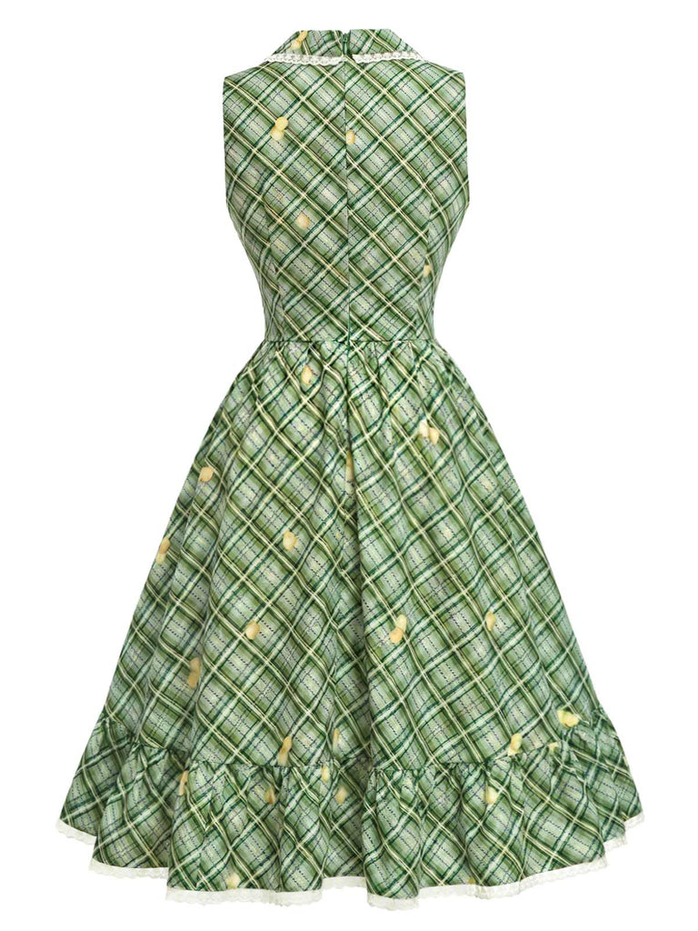 Grünes 40er Swingkleid mit Schleife und Gingham