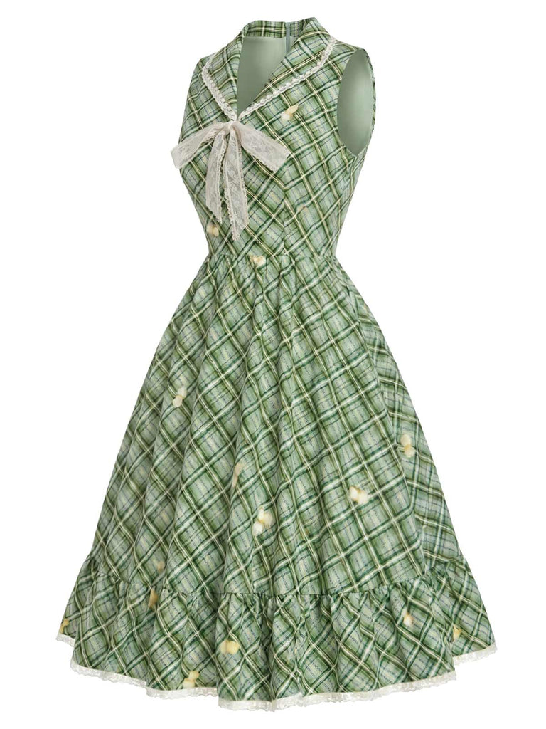 Grünes 40er Swingkleid mit Schleife und Gingham