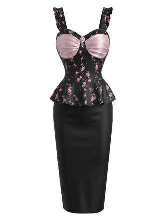 Schwarzes & Rosa 60er Reizwäsche mit Blumen und Peplum