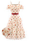 [Vorverkauf] Creme-Rotes 60er Kleid mit Polka-Dots und Cold-Shoulder-Volant