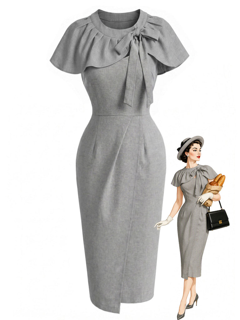 60er Set mit Bleistiftkleid und Schleifen-Cape