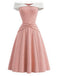 Rosa 50er schulterfreies Swingkleid mit Schleife und Taille