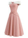 Rosa 50er schulterfreies Swingkleid mit Schleife und Taille
