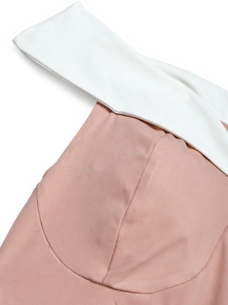 Rosa 50er schulterfreies Swingkleid mit Schleife und Taille