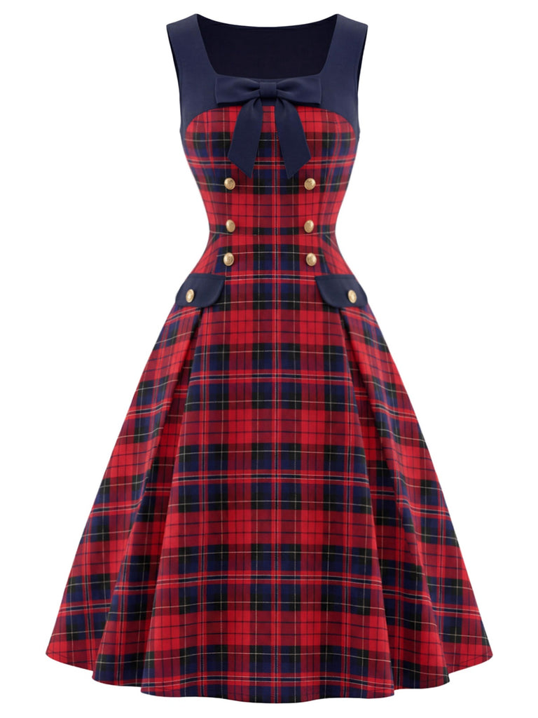 [Vorverkauf] 50er Tartankleid mit Schleife und eckigem Ausschnitt