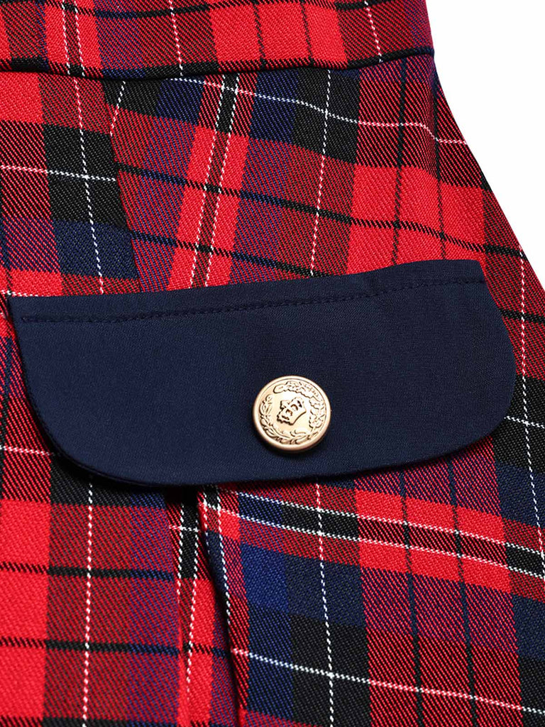 50er Tartankleid mit Schleife und eckigem Ausschnitt