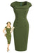 Grünes 60er Kleid mit Herzausschnitt und Knopf