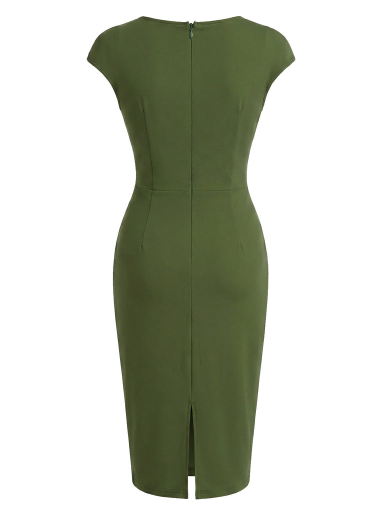 Grünes 60er Kleid mit Herzausschnitt und Knopf