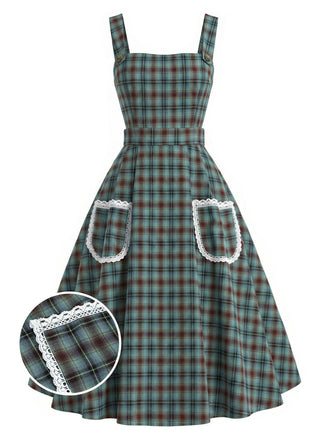Grünes 50er Kleid mit Karo und Spitze