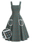 [Vorverkauf] Grünes 50er Trägerkleid mit Karo und Taschen