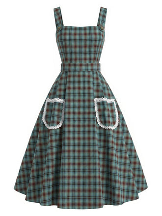Grünes 50er Kleid mit Karo und Spitze