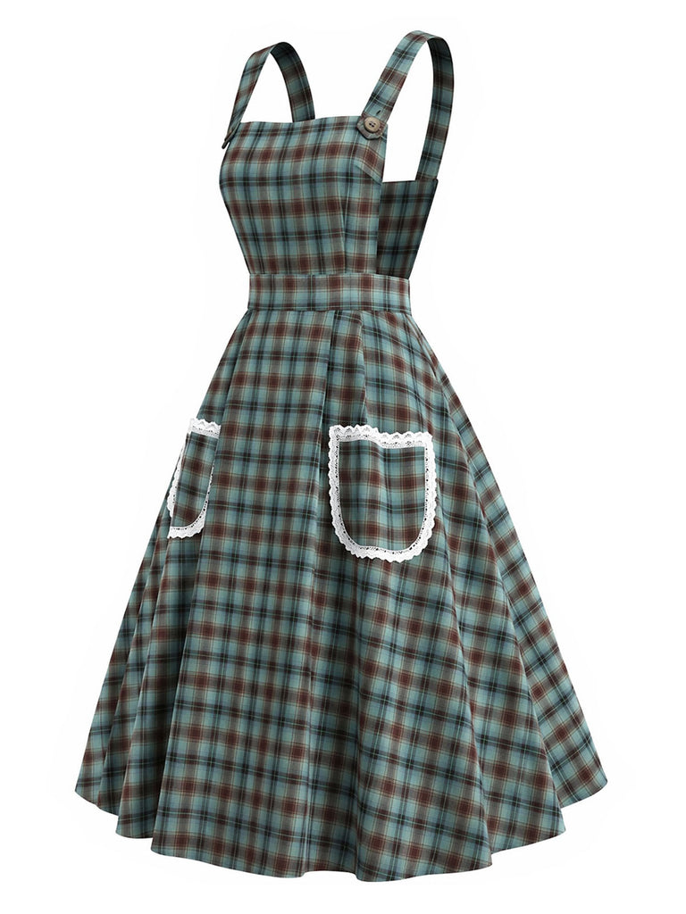 Grünes 50er Kleid mit Karo und Spitze
