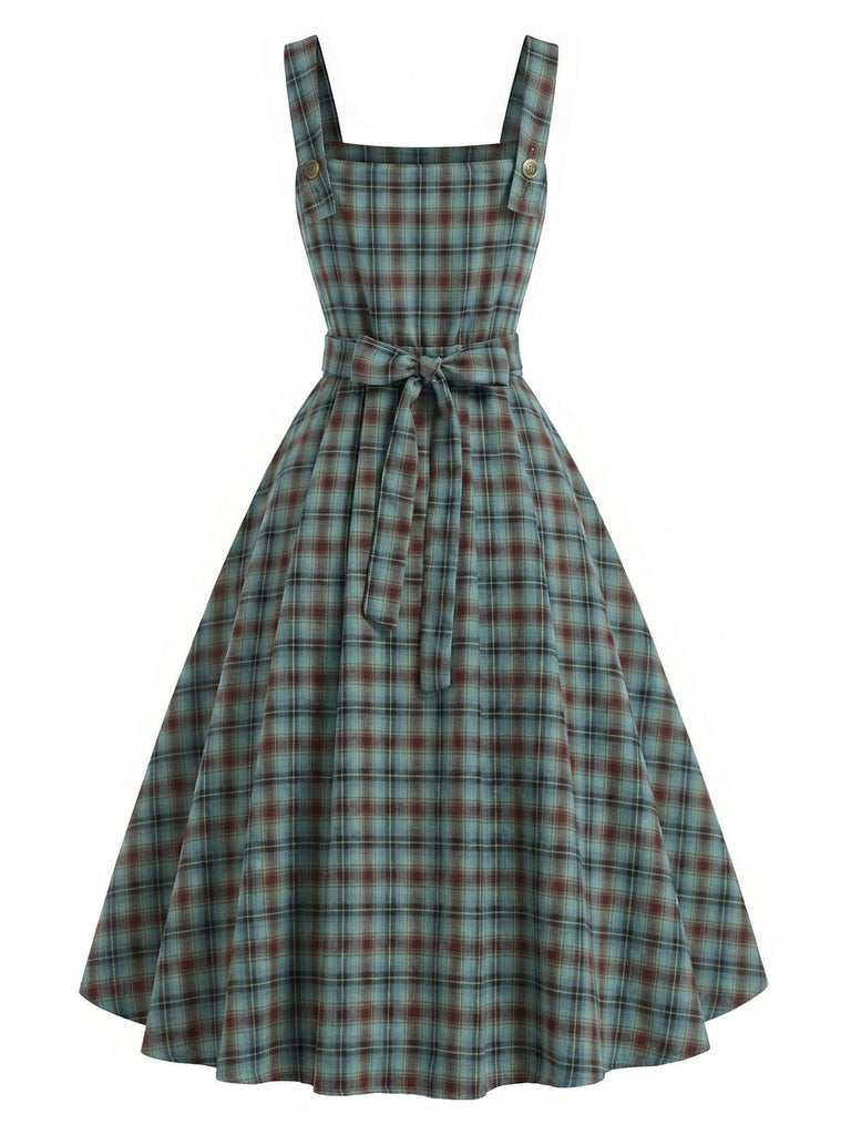 Grünes 50er Kleid mit Karo und Spitze