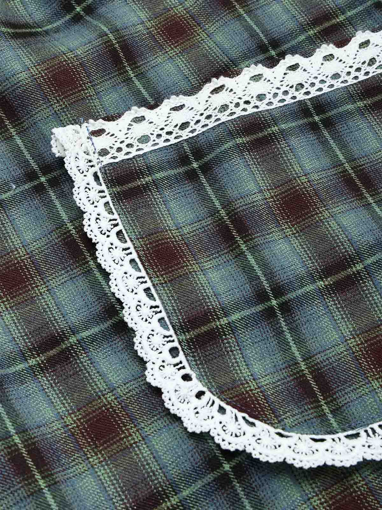 Weißes & Grünes 50er Kleid mit Karo und Spitze