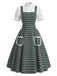 Weißes & Grünes 50er Kleid mit Karo und Spitze