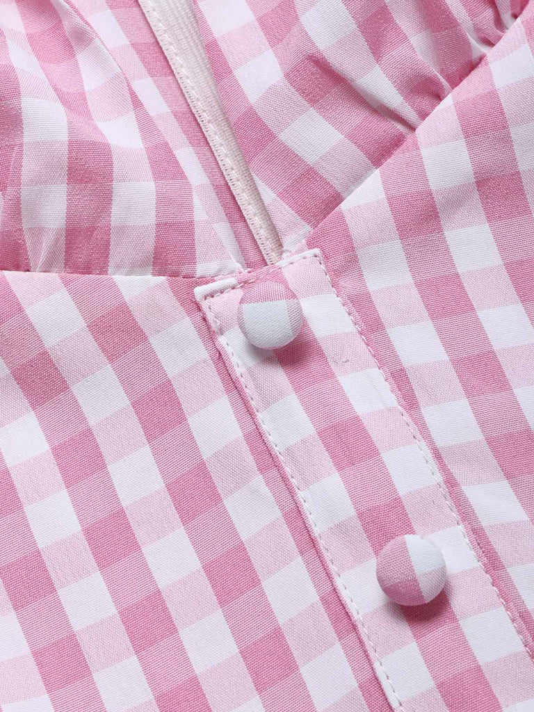 Rosa 40er Swingkleid mit V-Ausschnitt und Gingham