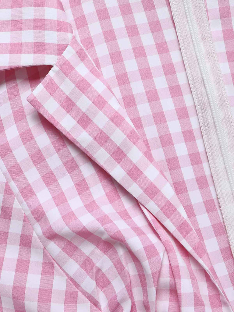 Rosa 40er Swingkleid mit V-Ausschnitt und Gingham