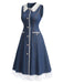 Blaues 60er Jeans-Kleid mit Patchwork und Spitze
