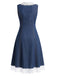Blaues 60er Jeans-Kleid mit Patchwork und Spitze