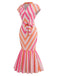 Orange-Rosa 60er Midikleid mit Chevron-Streifen