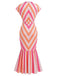 Orange-Rosa 60er Midikleid mit Chevron-Streifen