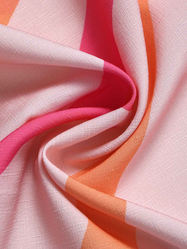 Orange-Rosa 60er Midikleid mit Chevron-Streifen