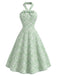 Grünes & Mintgrünes 40er Baumwoll-Swingkleid mit Neckholder und Blumen