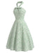 Grünes & Mintgrünes 40er Baumwoll-Swingkleid mit Neckholder und Blumen