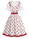Weißes & Rotes 50er Netz-Kleid mit Polka-Dots